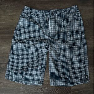 Univibe Black and White Grid Pattern swim trunks